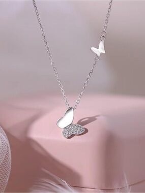925 Sterling Silver Butterfly Pavé Pendant Necklace